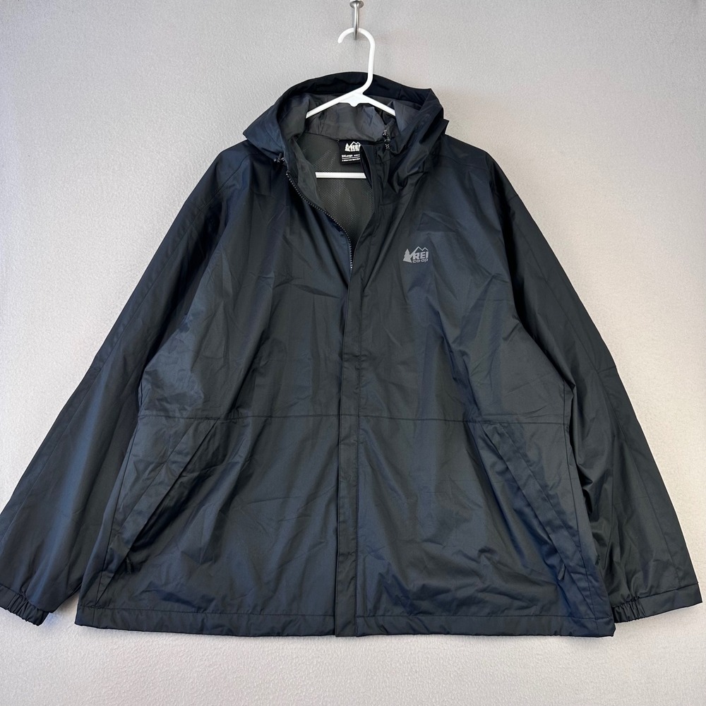 REI‎ Co-op Trailmade Rain Jacket Womens 2X Black Full Zip Hooded Hiking Outdoors
